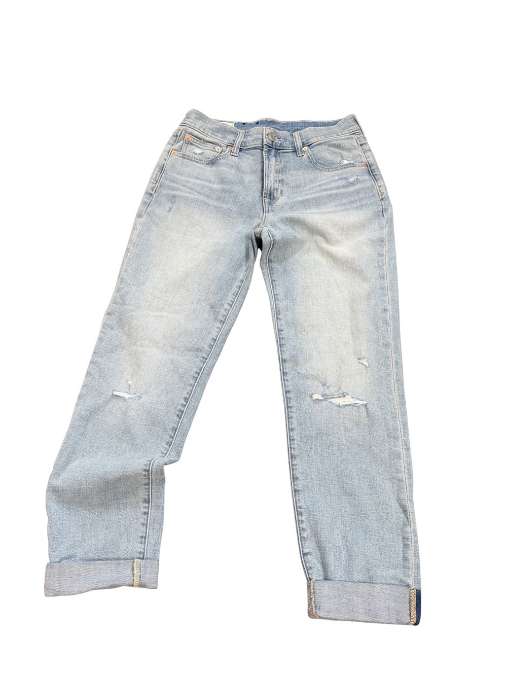 GAP Women’s Light Wash Girlfriend Mid Rise Distressed Denim Jeans Size 26 | 2 L